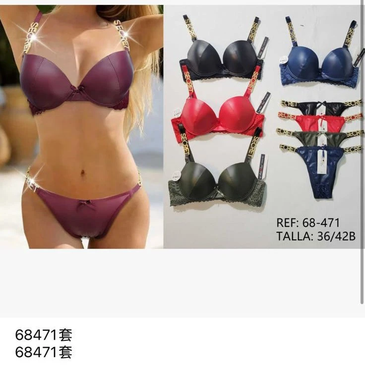 Conjunto de lencería con sujetador y braguita de tirantes decorativos-68-471