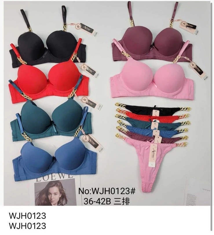 Conjunto de lencería de sujetador y tanga con cadena decorativa-WJH0123