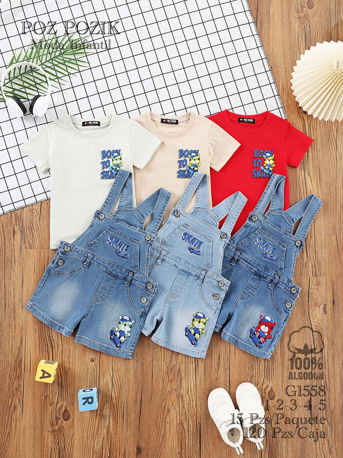 Conjunto de camiseta y overol corto con estampado de tigre-G1558