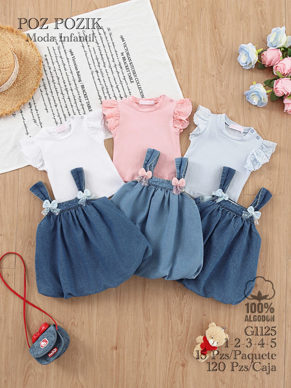 Conjunto de Blusa con Mangas Voladas y Peto-G1125