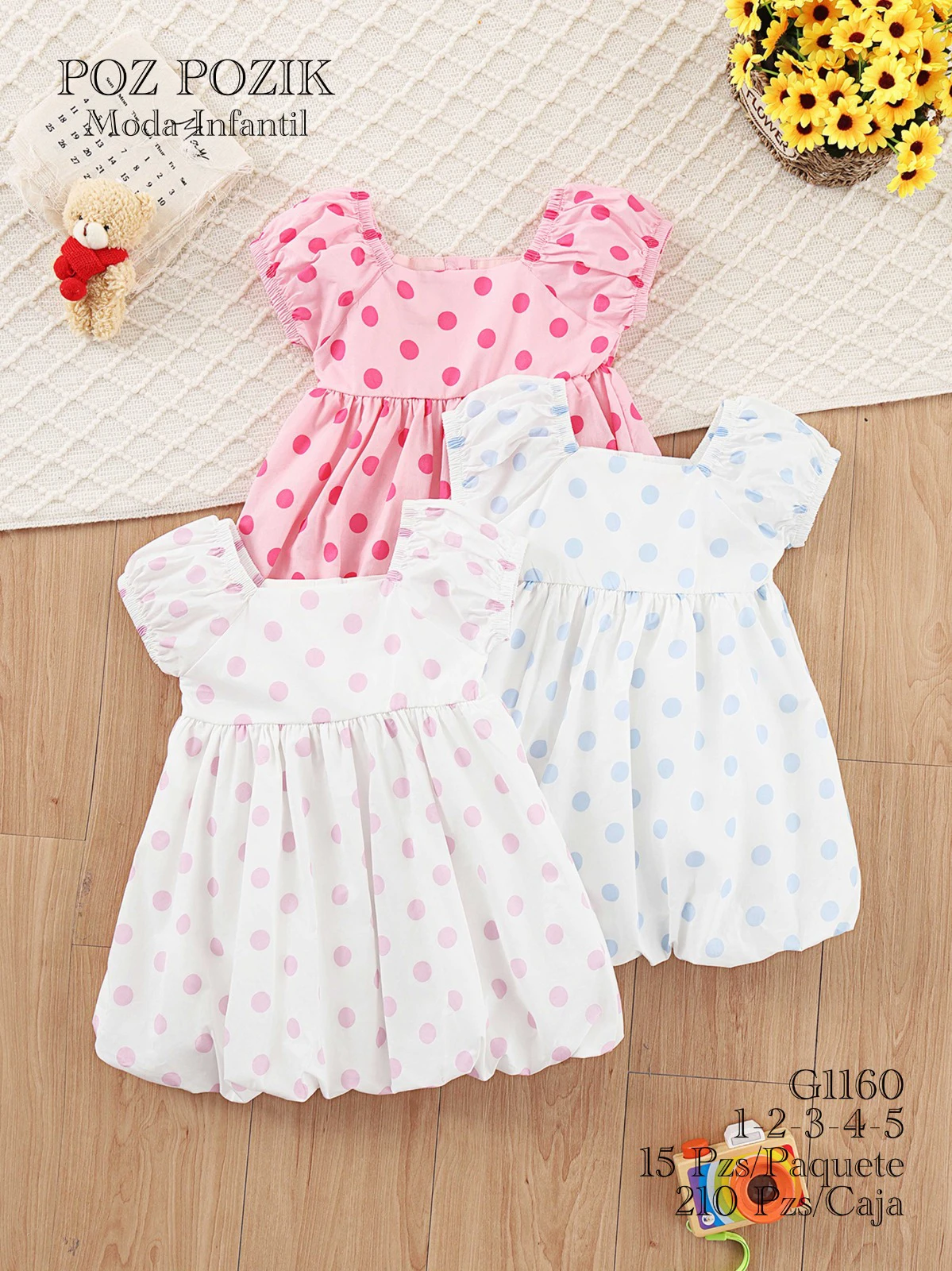 Vestidos de niña con estampado de lunares-G1160