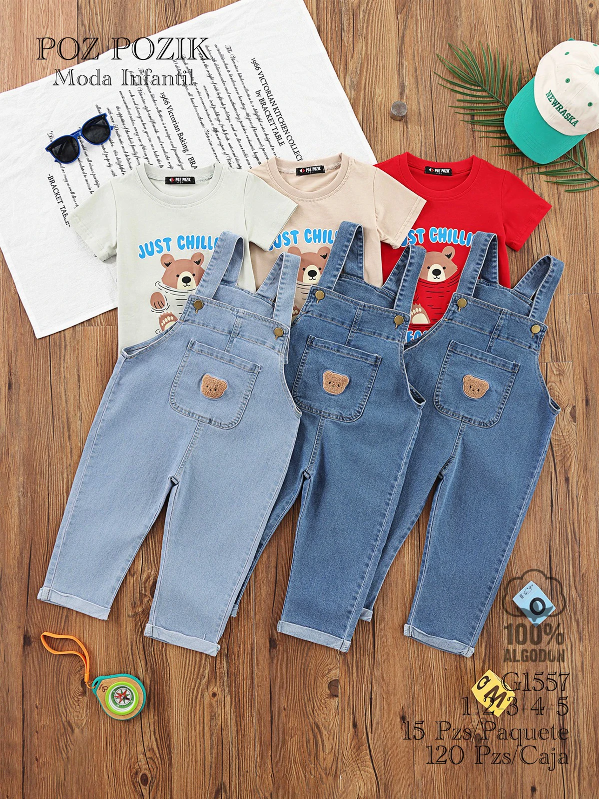 Conjunto de Overol y Playera con Diseño de Oso-G1557