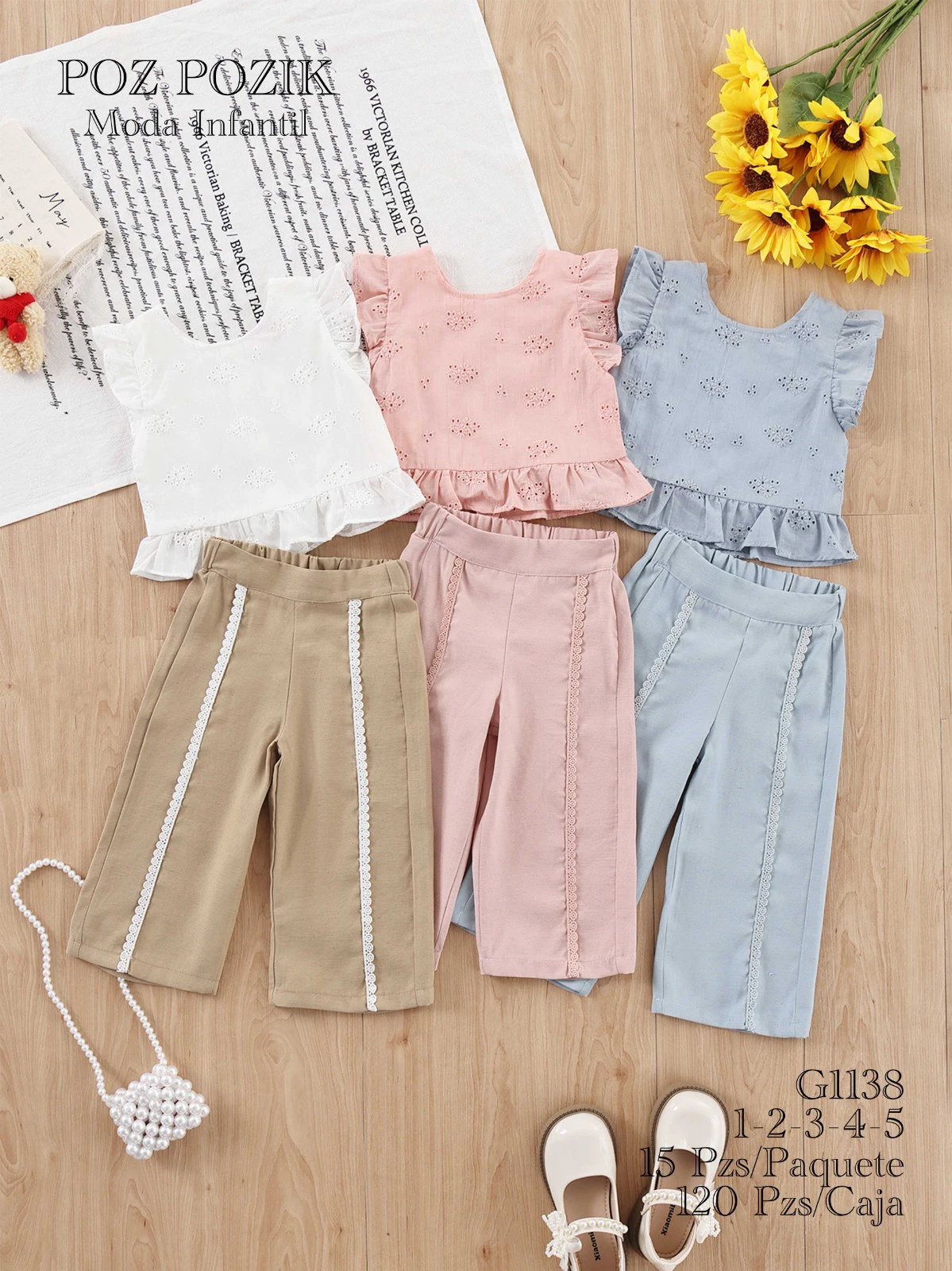 Conjunto de Blusa con Bordado y Pantalón con Encaje-G1138