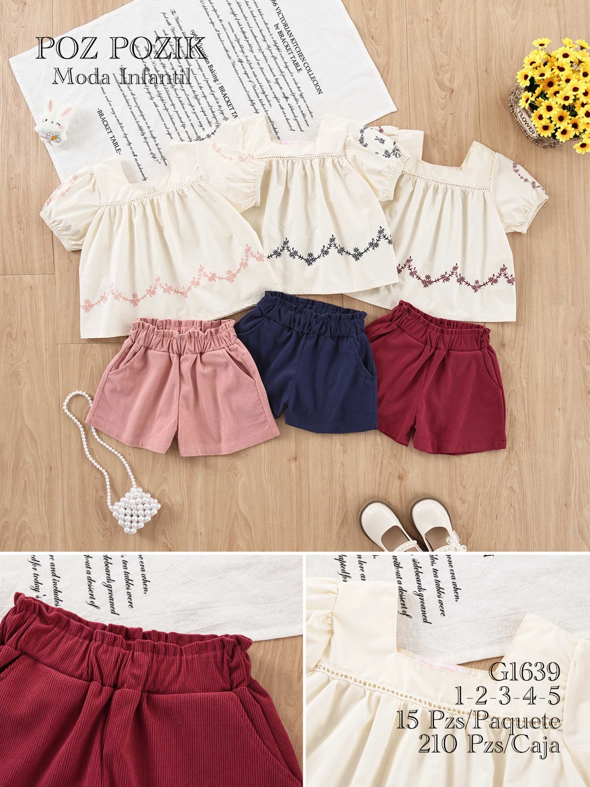 Conjunto de Blusa de Manga Corta y Shorts para Niña-G1639
