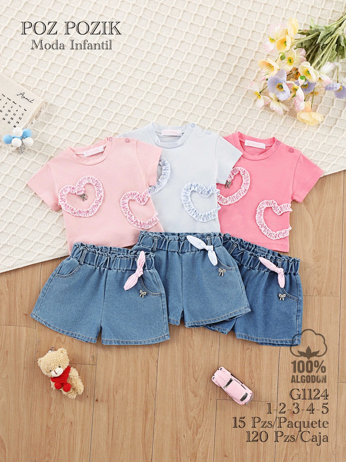 Conjunto de Camiseta y Shorts de Mezclilla-G1124