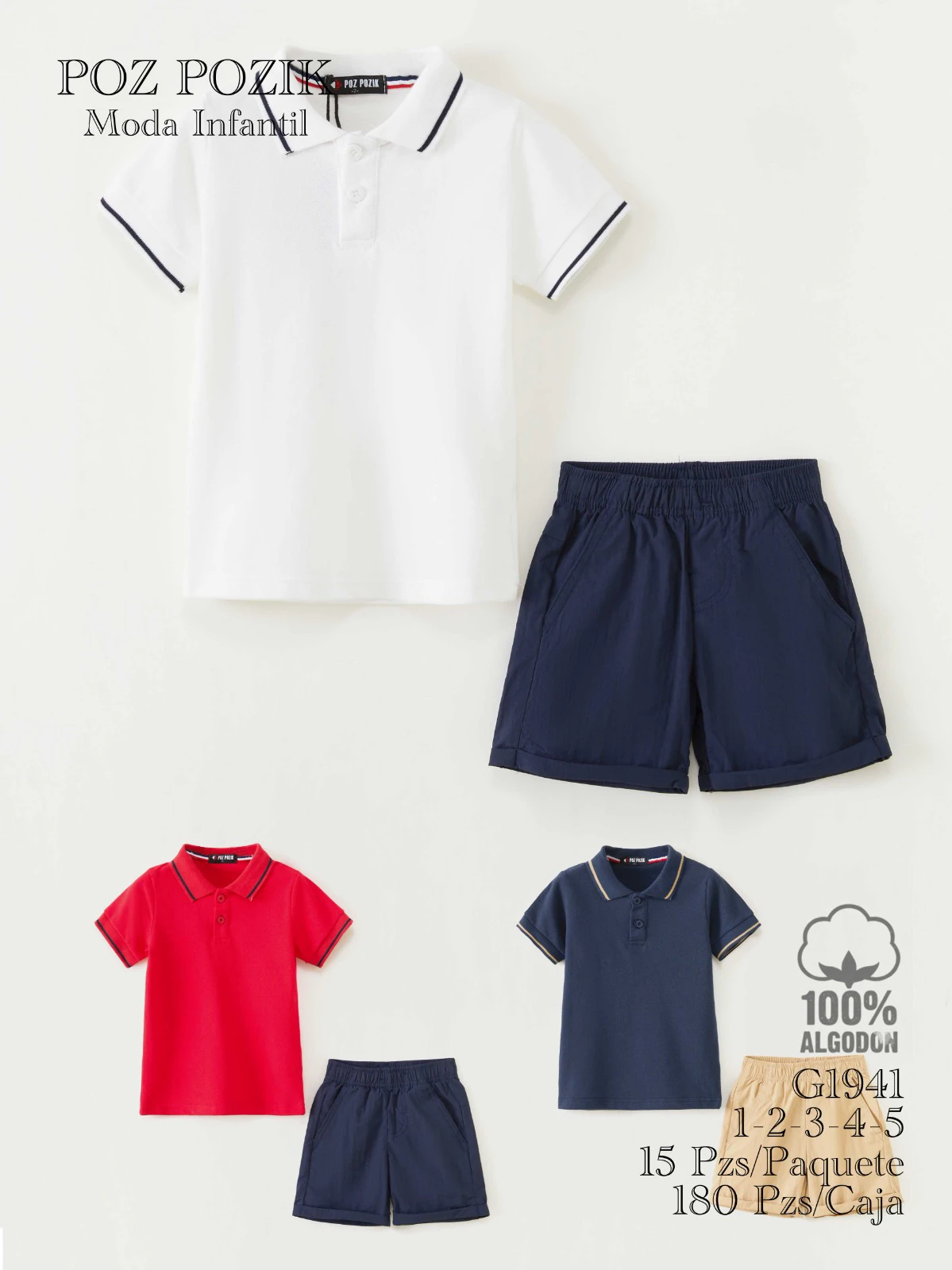 Conjunto de playera tipo polo y short para niño-G1941