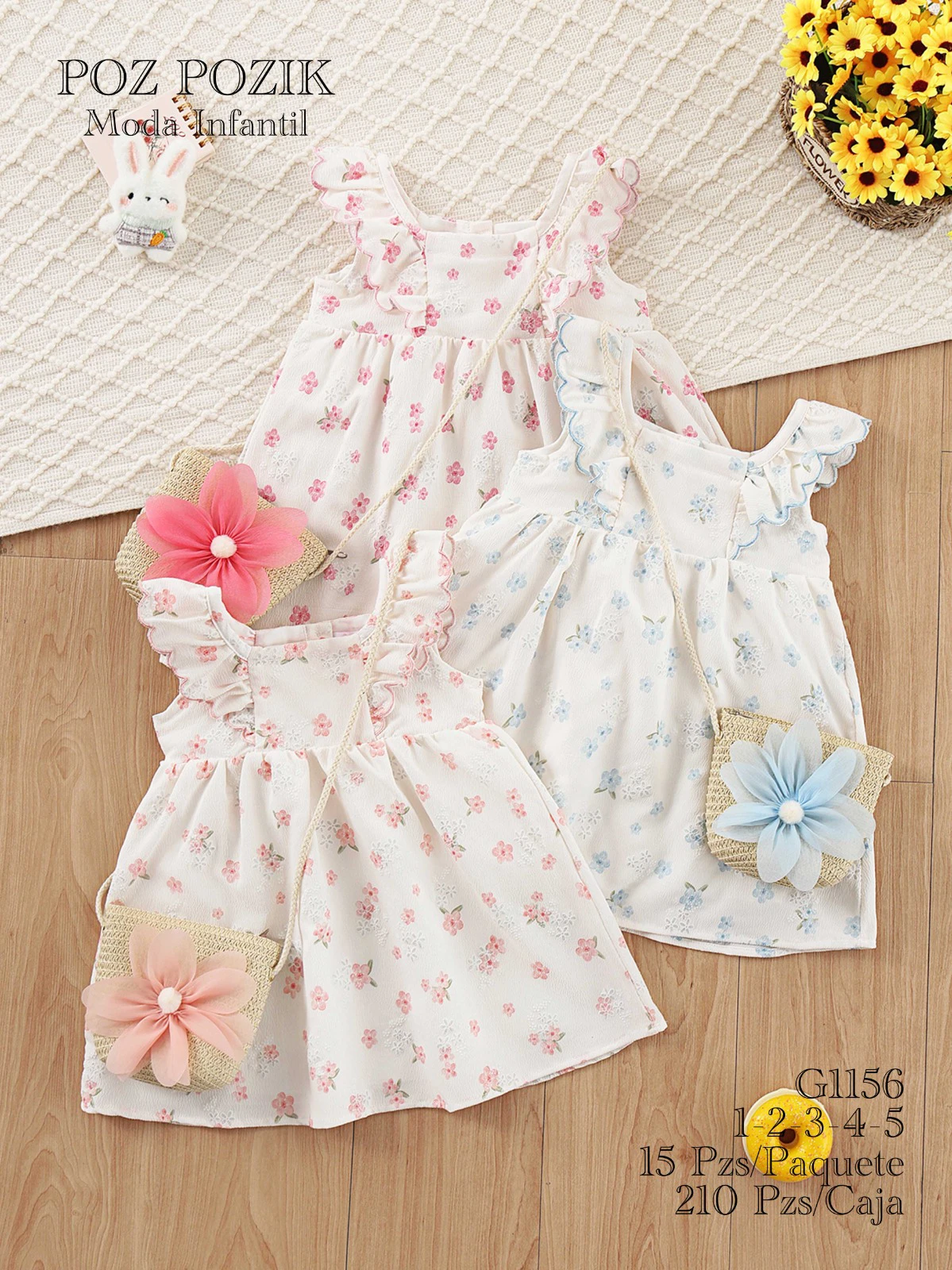 Vestido infantil con estampado floral y bolso-G1156