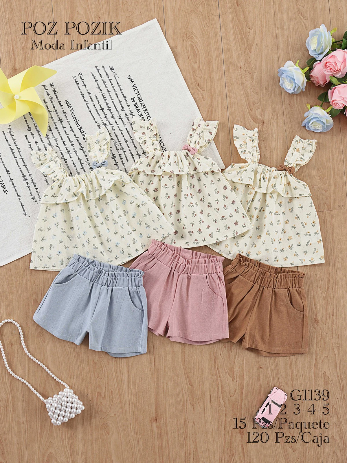 Conjunto de blusa sin mangas y shorts para niñas-G1139