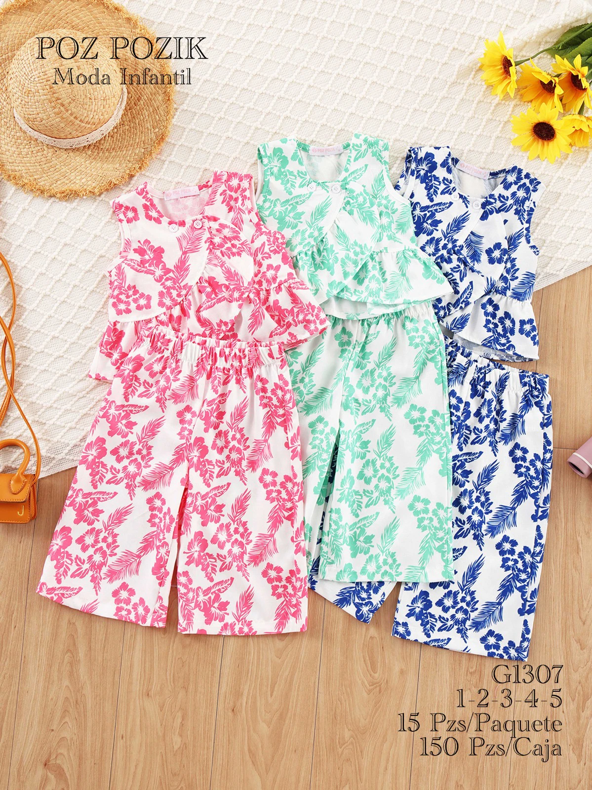 Conjunto de Top Sin Mangas y Pantalones Estampado Floral-G1307