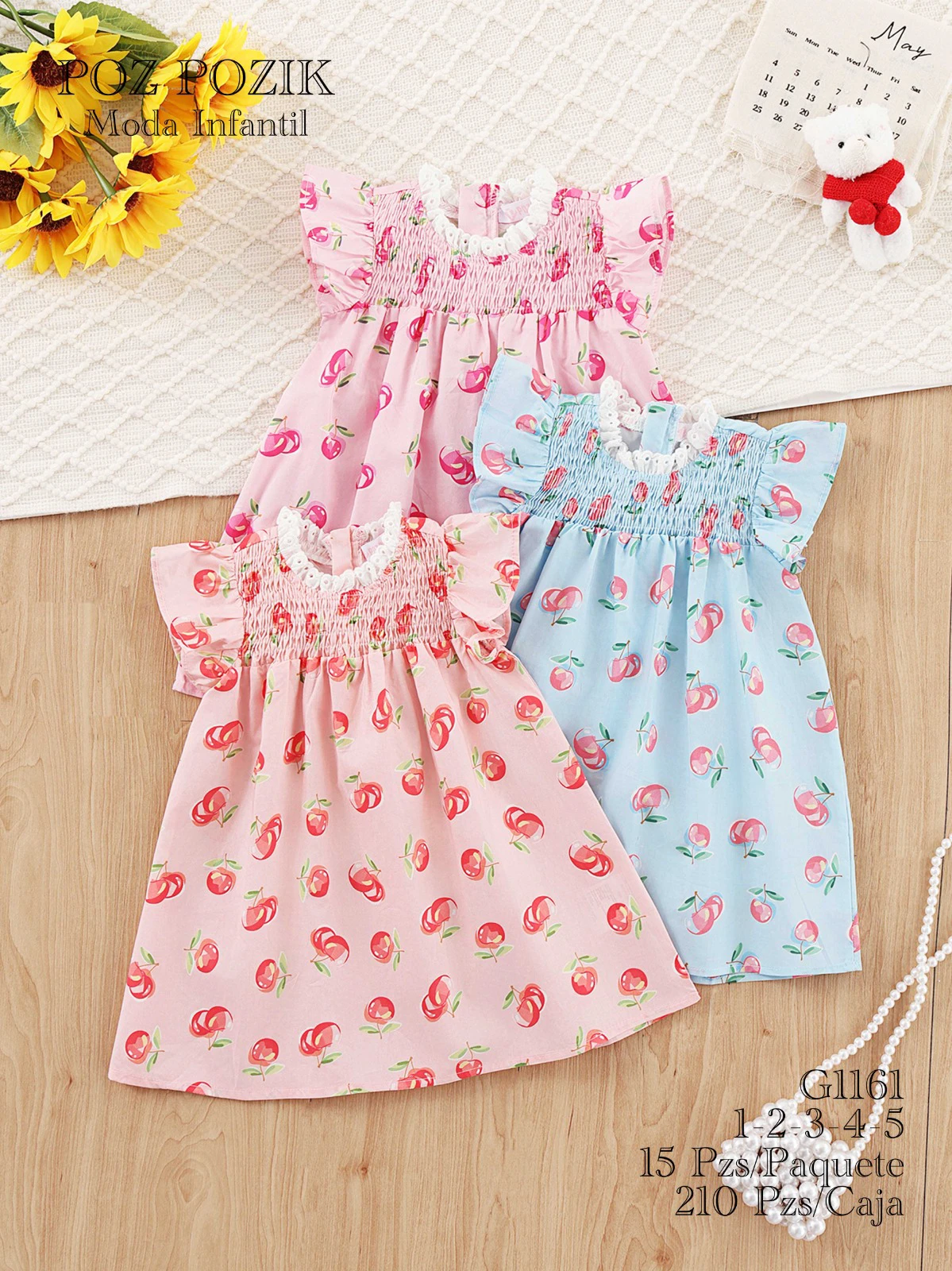 Vestidos infantiles con estampado de cerezas-G1161