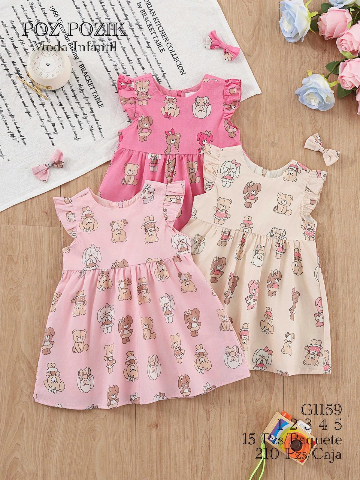 Vestidos para niña con estampado de osos y conejos-G1159