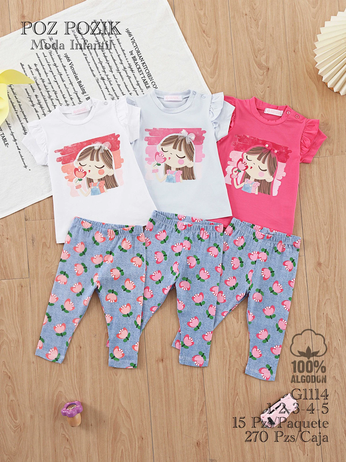 Conjunto de camiseta y leggings para niña con estampado-G1114