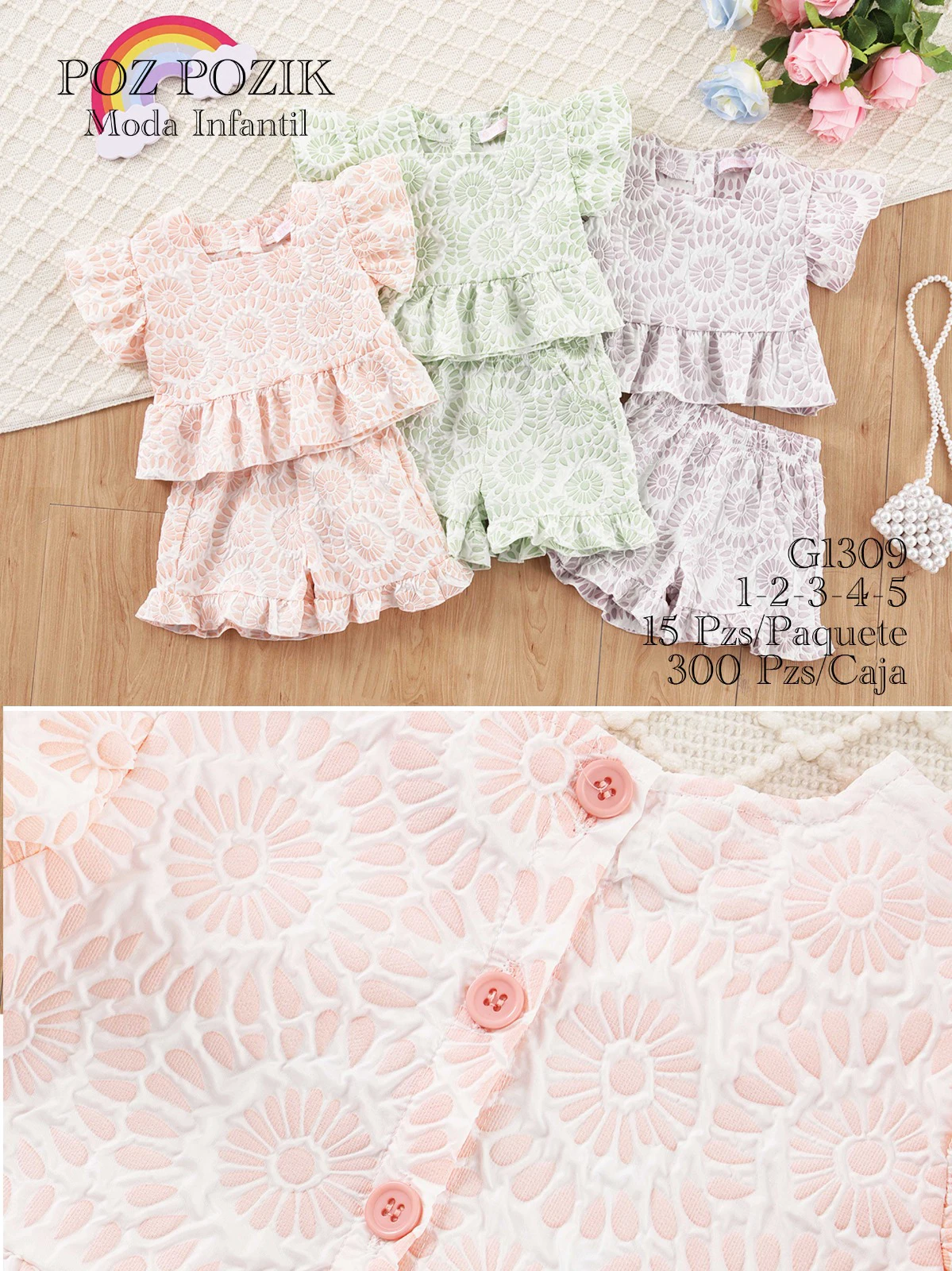Conjunto de Top con Volantes y Shorts Estampados para Niña-G1309