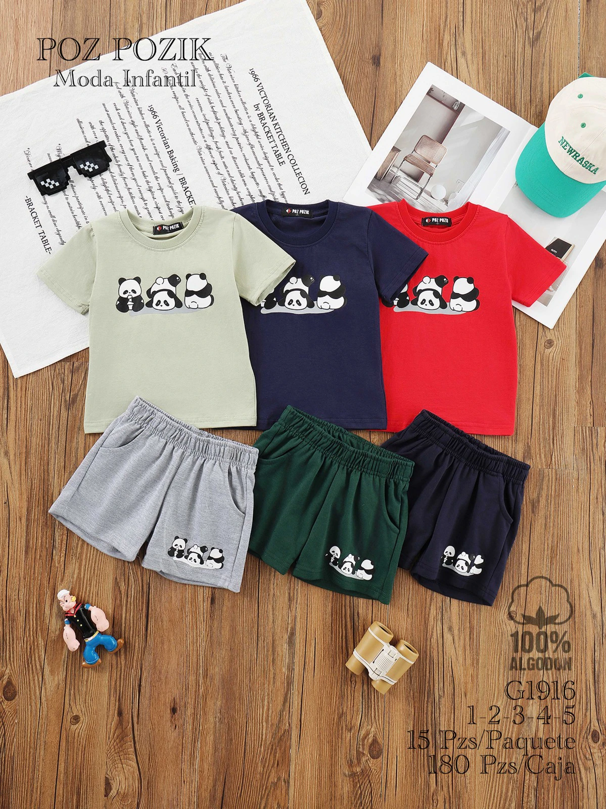 Conjunto de camiseta y shorts con estampado de pandas-G1916