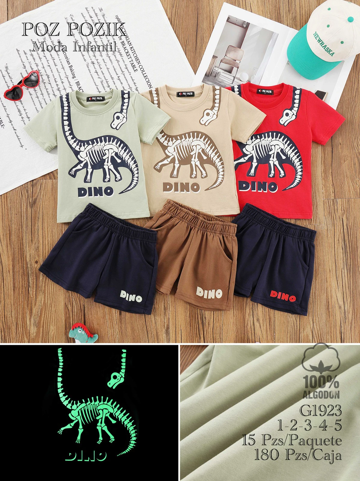 Conjunto de Playera de Dinosaurio y Shorts para Niños-G1923