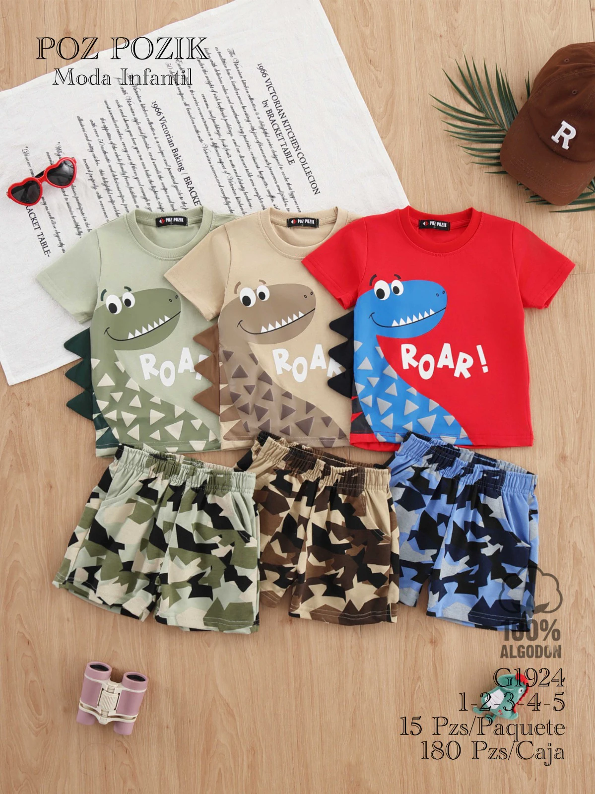 Conjunto de Playera y Pantalones Cortos con Estampado de Dinosaurio-G1924