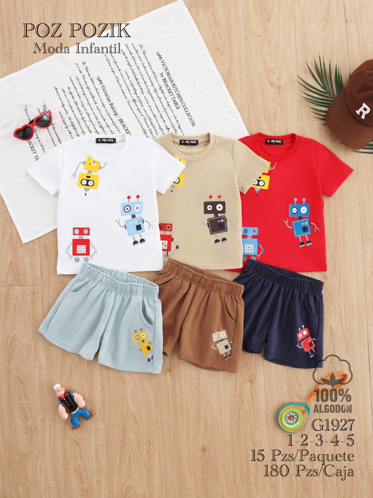 Conjunto de Playera y Short con Estampado de Robots-G1927