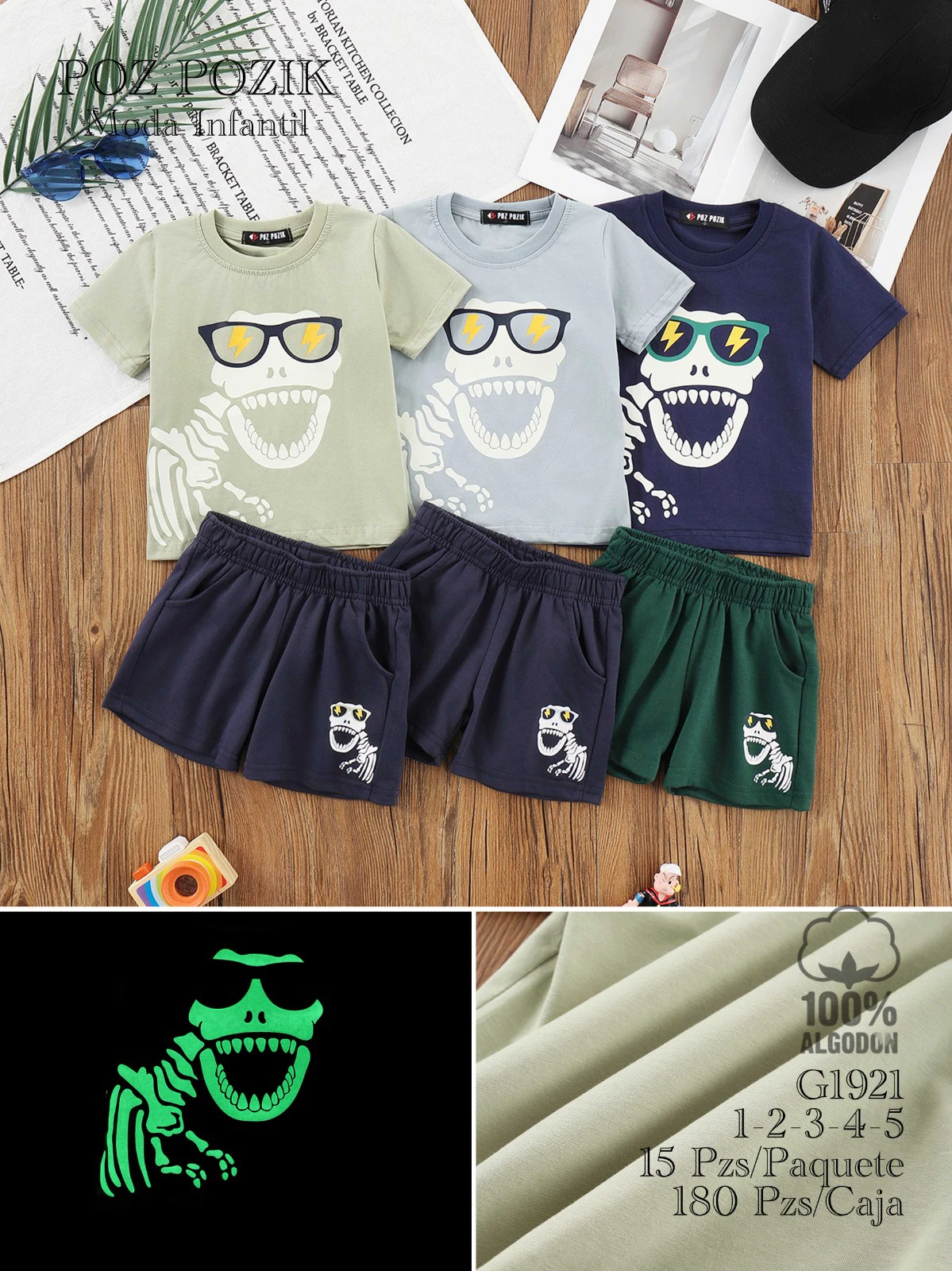 Conjunto de playera y shorts con diseño de dinosaurio-G1921