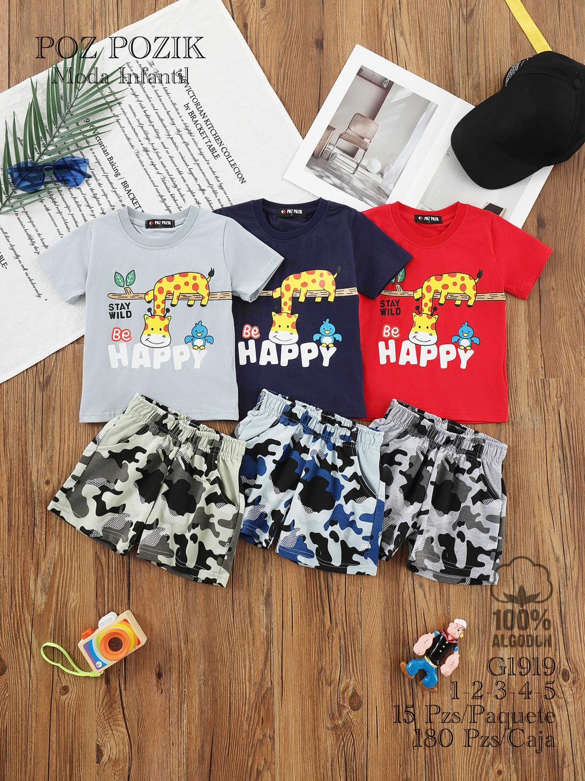 Conjunto de Playera y Shorts de Camuflaje con Estampado de Jirafa-G1919
