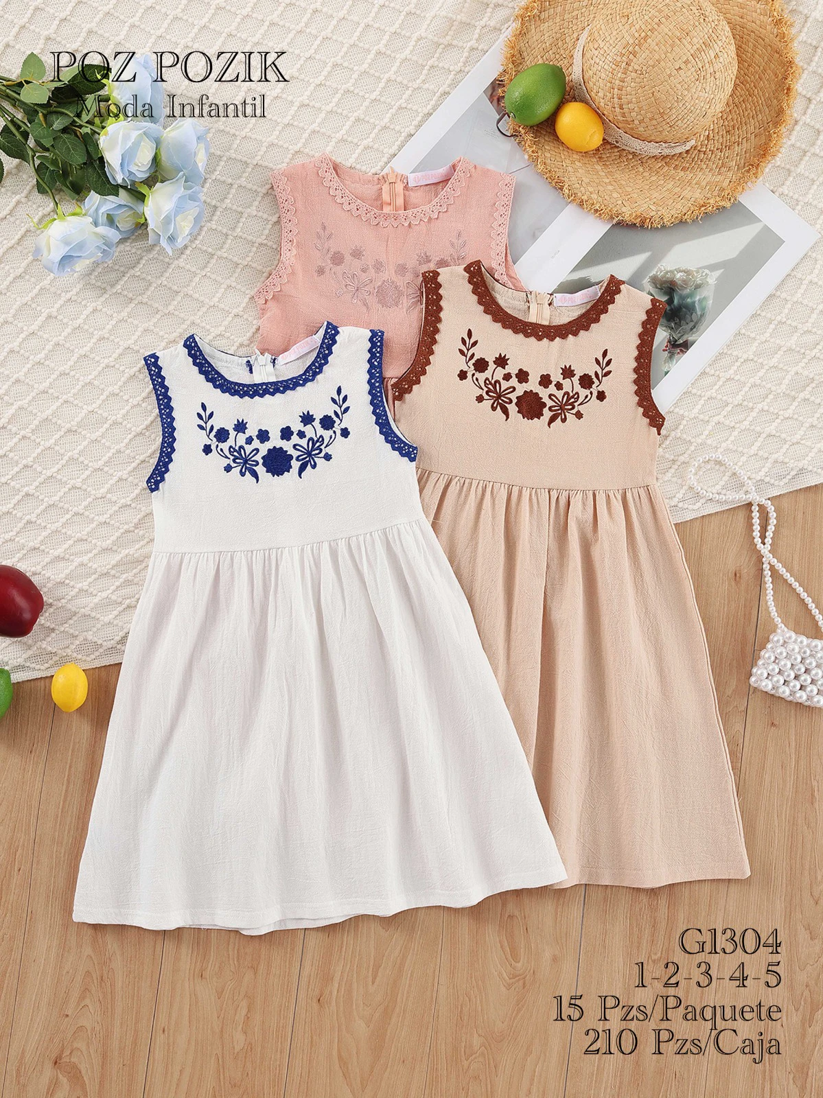 Vestido de niña con bordado floral-G1304