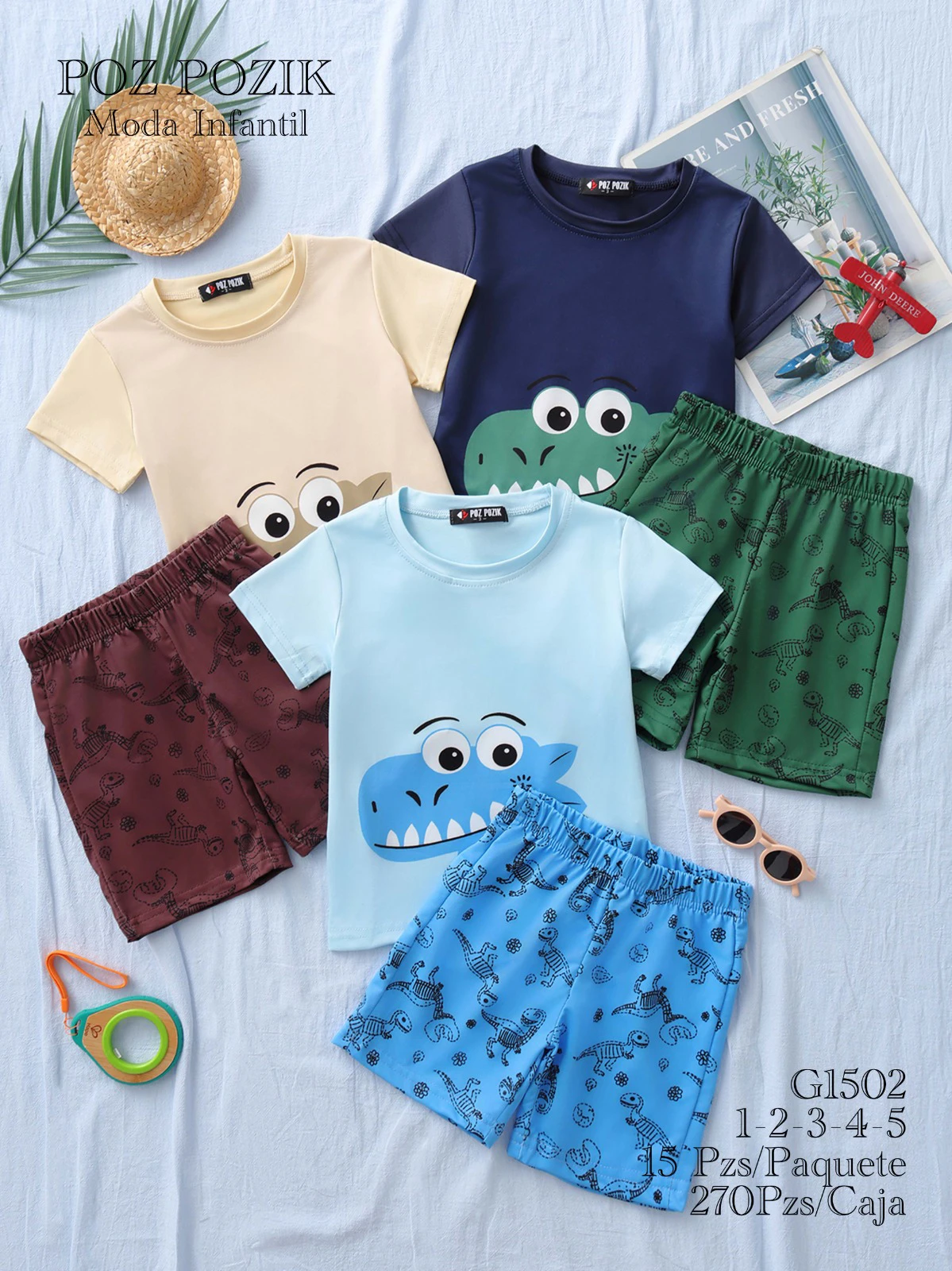 Conjunto de camiseta y pantalón corto de dinosaurios-G1502