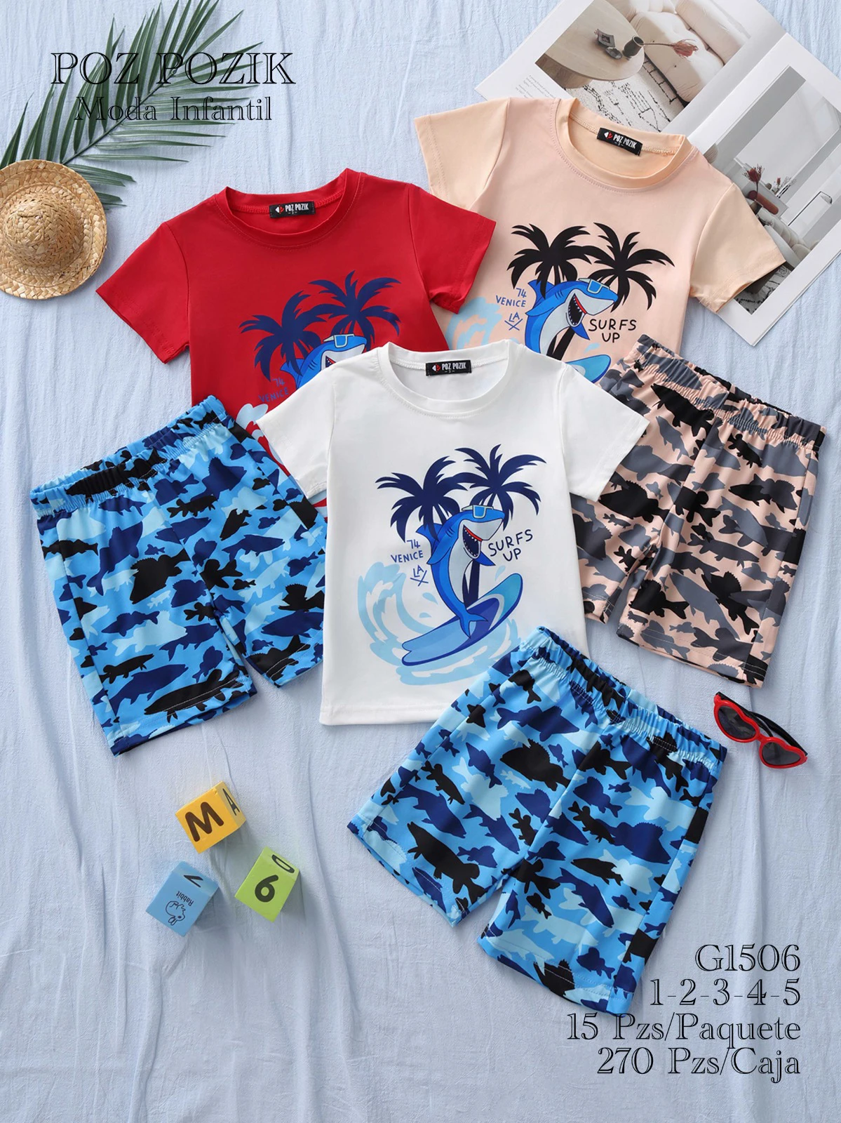 Conjunto de camiseta y pantalón corto para niño con estampado-G1506