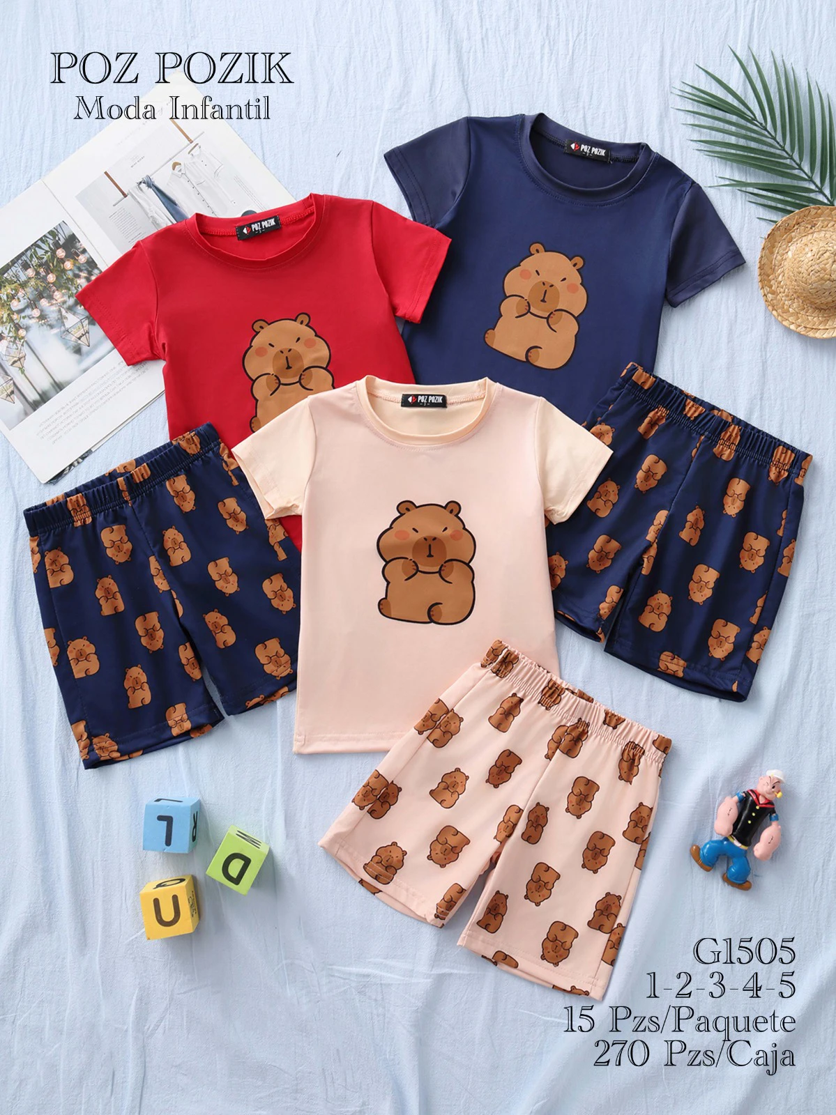 Conjunto de Pijama Infantil con Camiseta y Short Estampado de Osos-G1505
