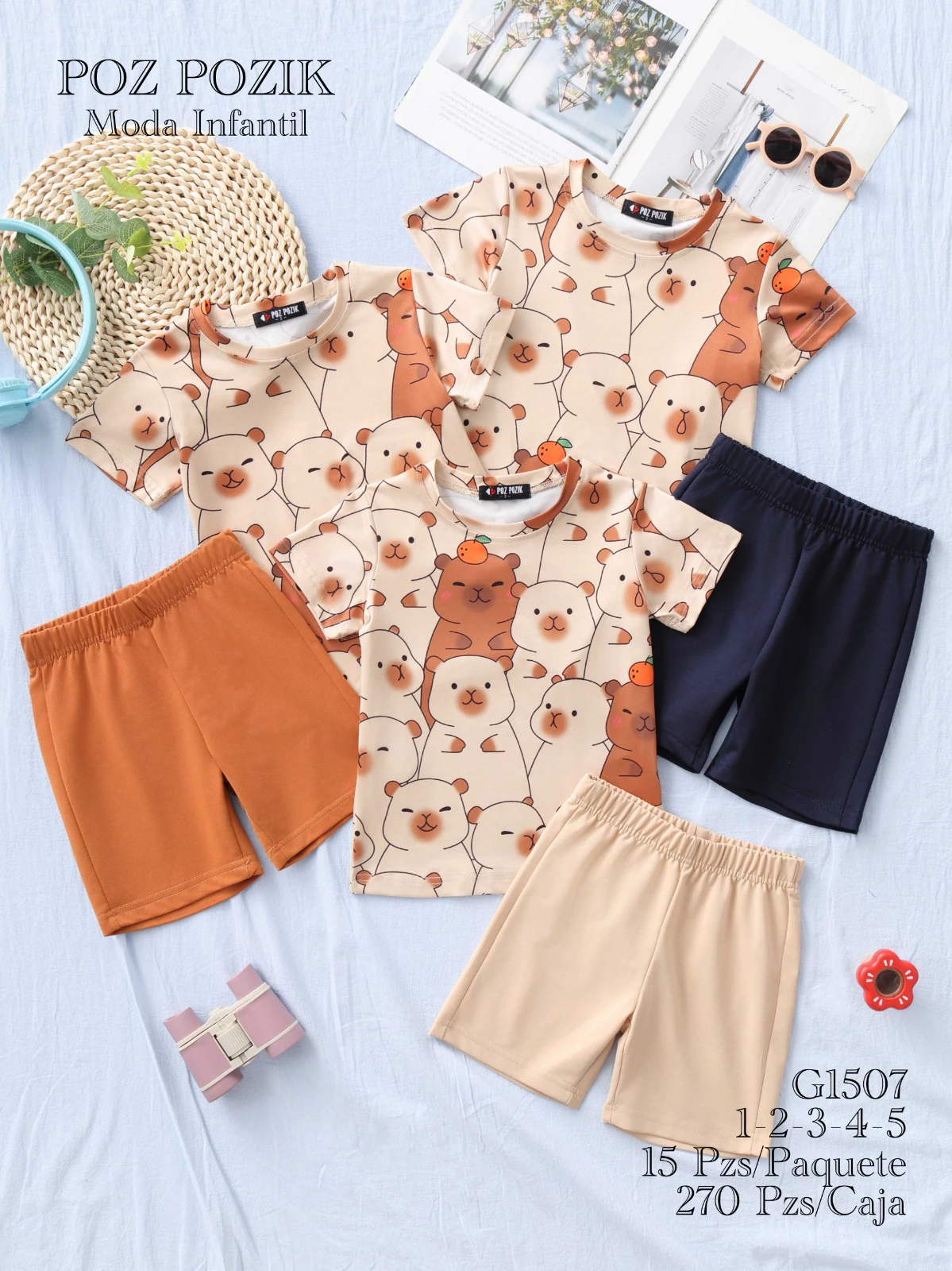Conjunto de playera de manga corta y shorts estampado de osos-G1507