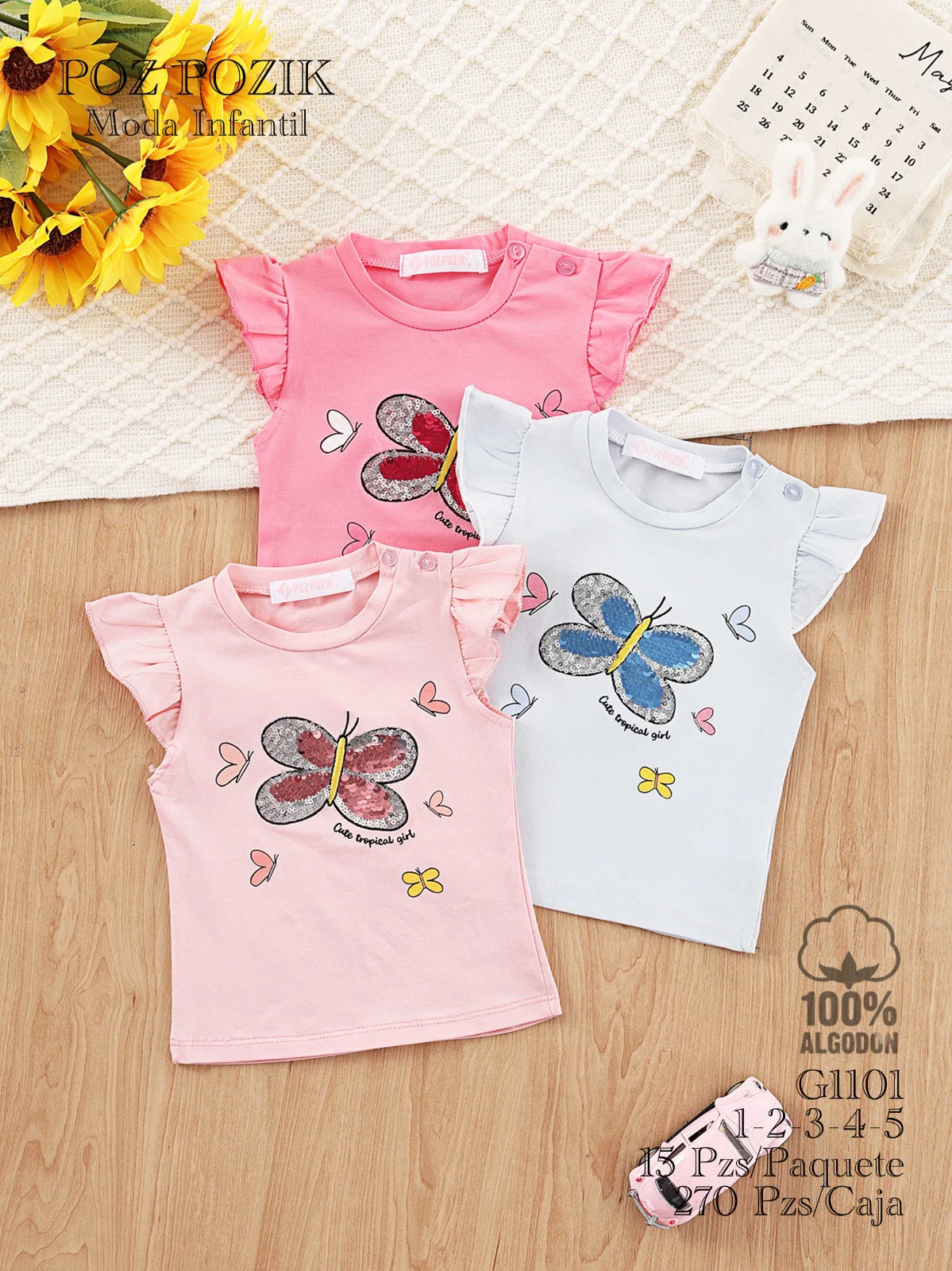 Blusa de niña con mariposa de lentejuelas-G1101