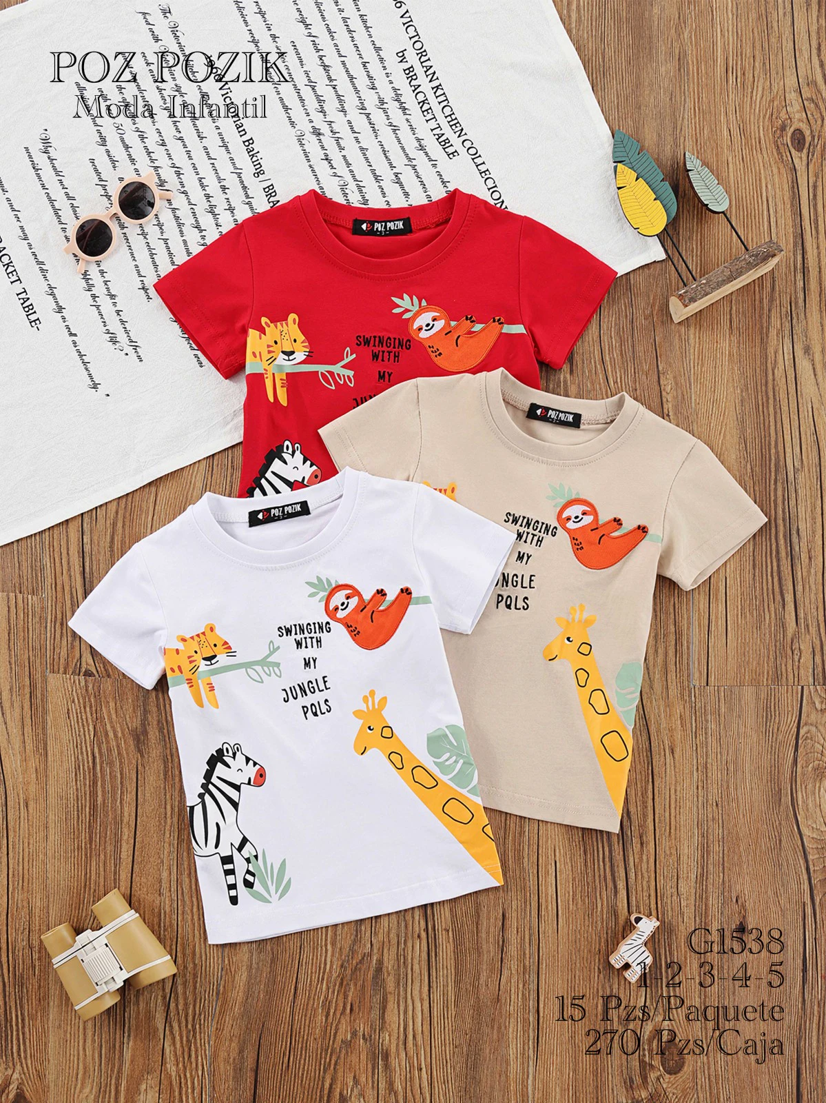 Playeras de manga corta para niños con estampados de animales-G1538
