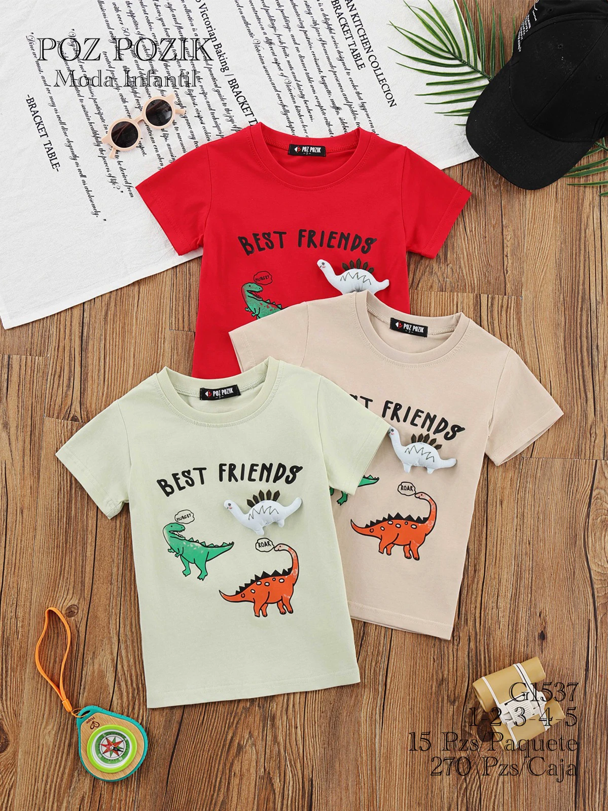 Playeras infantiles con estampado de dinosaurios y frase ‘Best Friends’-G1537