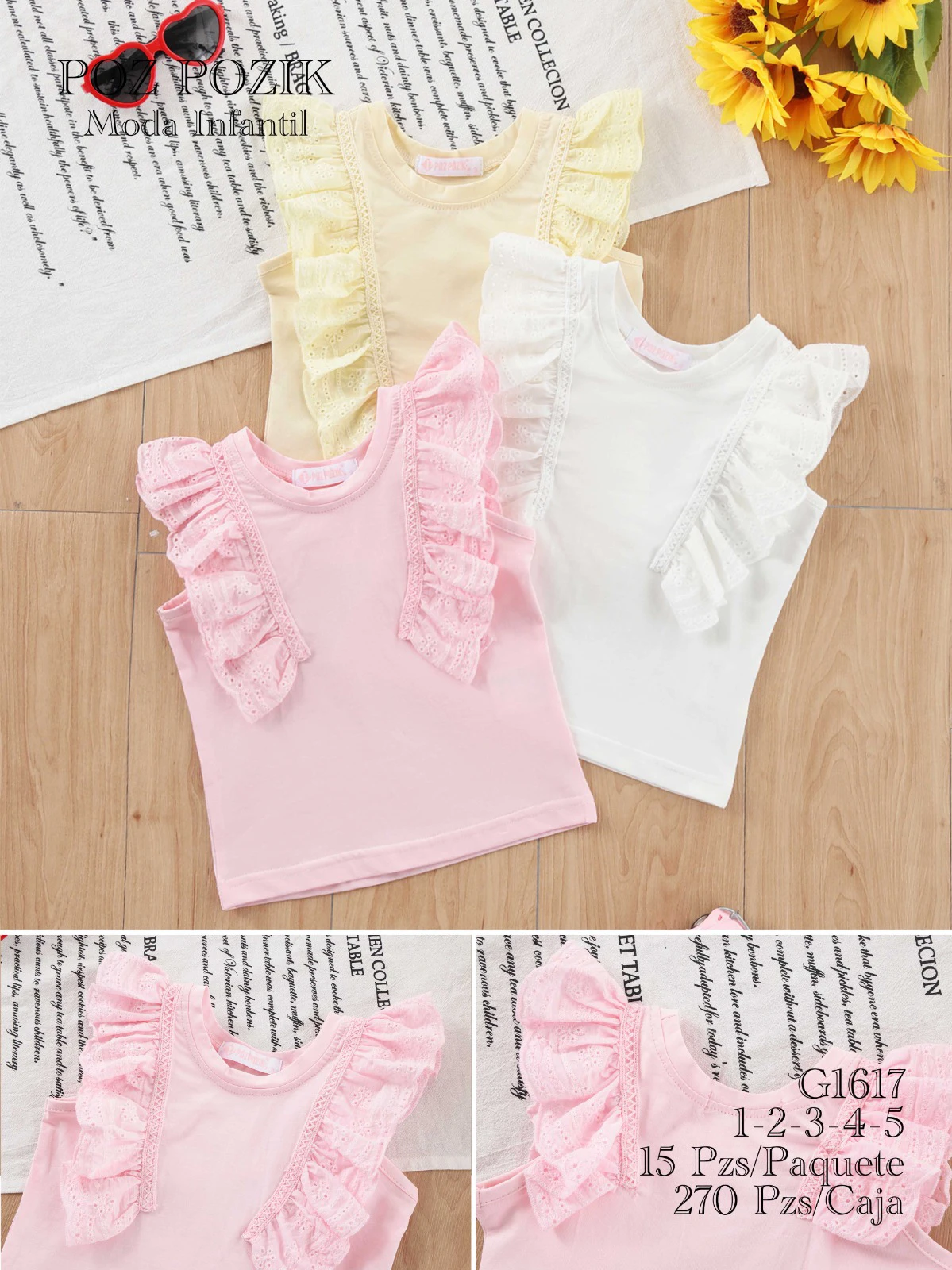 Top con volantes y detalles de encaje para niña-G1617