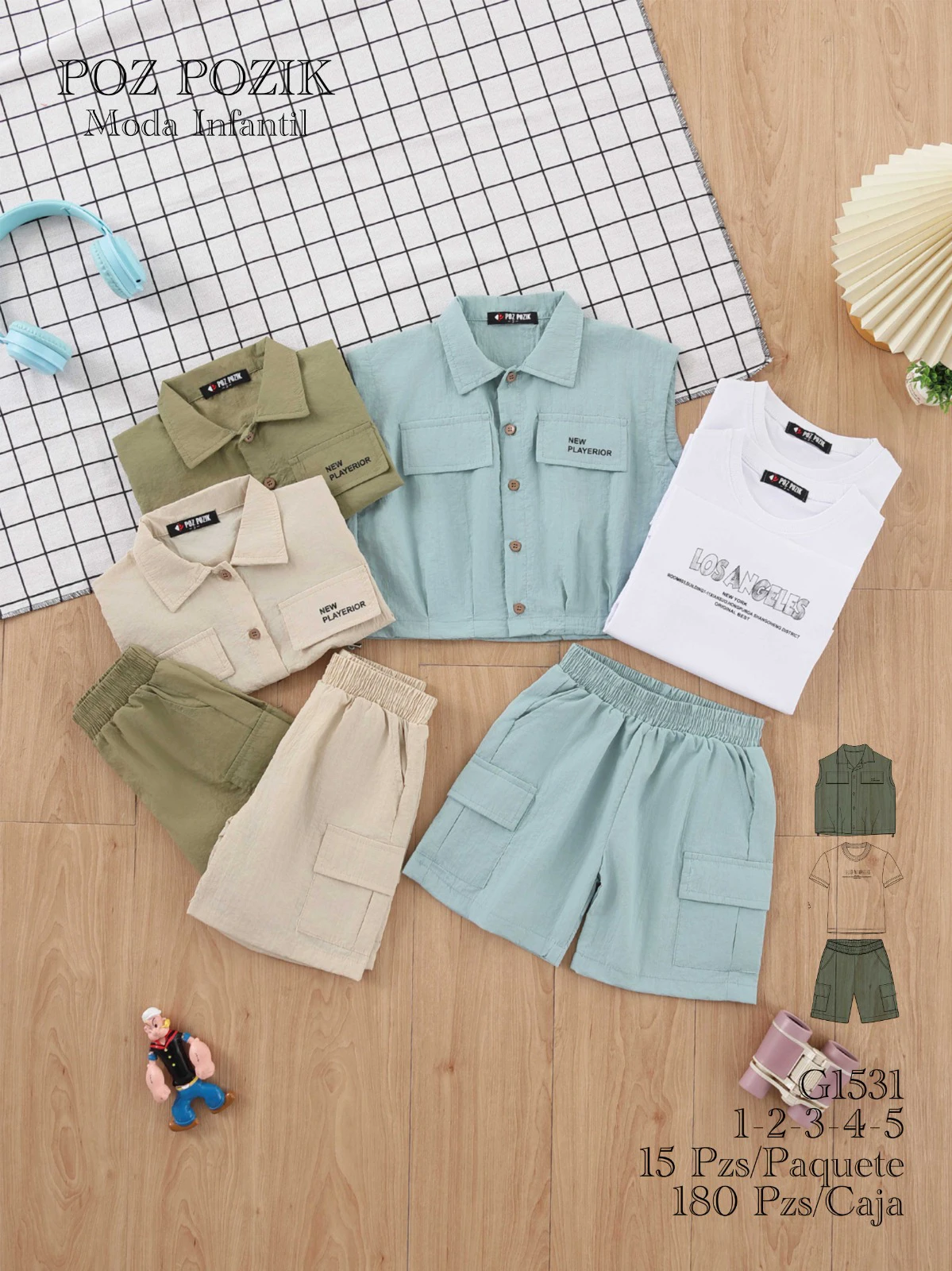 Conjunto de camiseta sin mangas y shorts cargo con playera-G1531