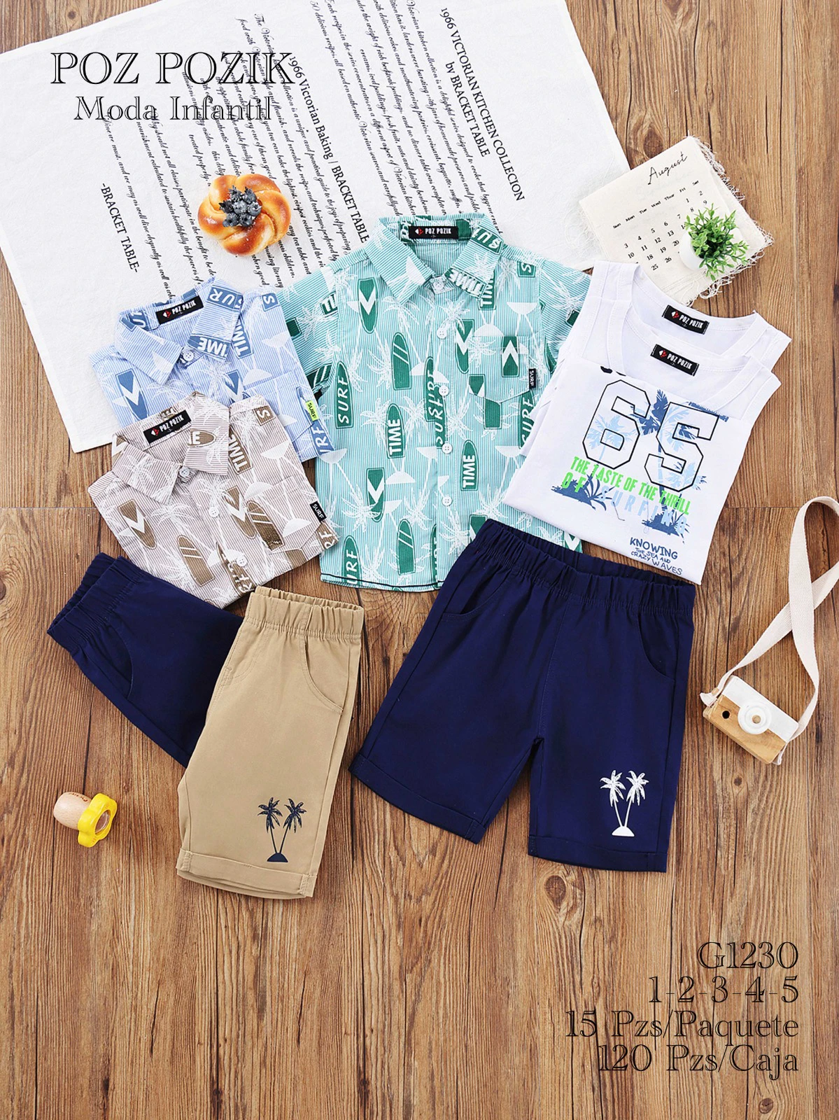 Conjunto de ropa de verano con camisas estampadas y shorts para niños-G1230