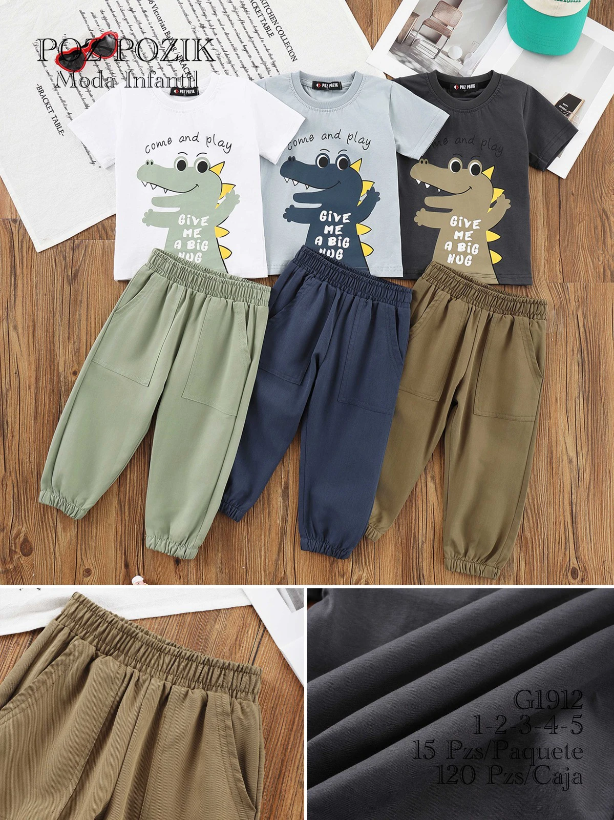 Conjunto de Camiseta y Pantalón de Cocodrilo para Niño-G1912