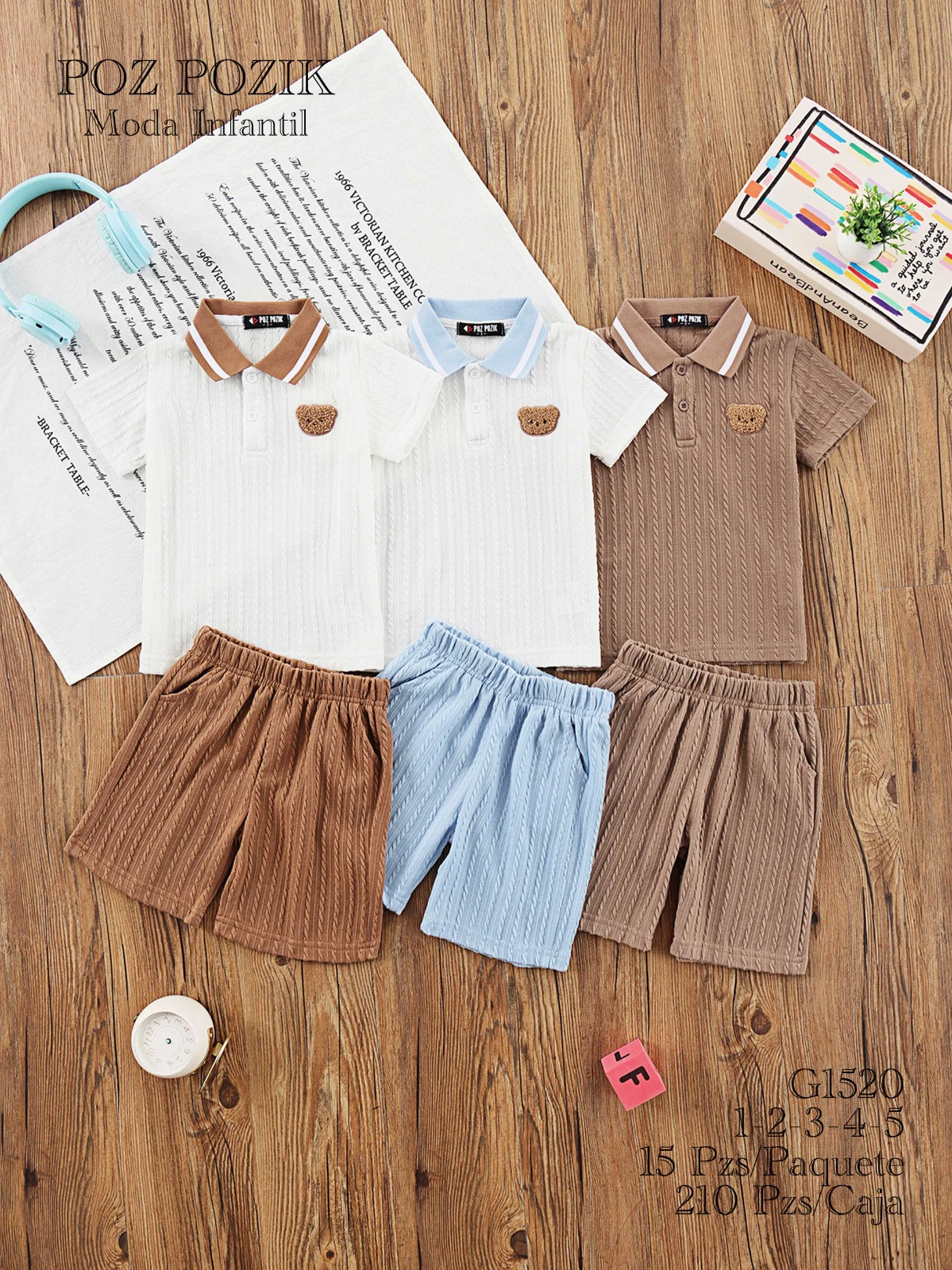 Conjunto de playera tipo polo y shorts para niños-G1520