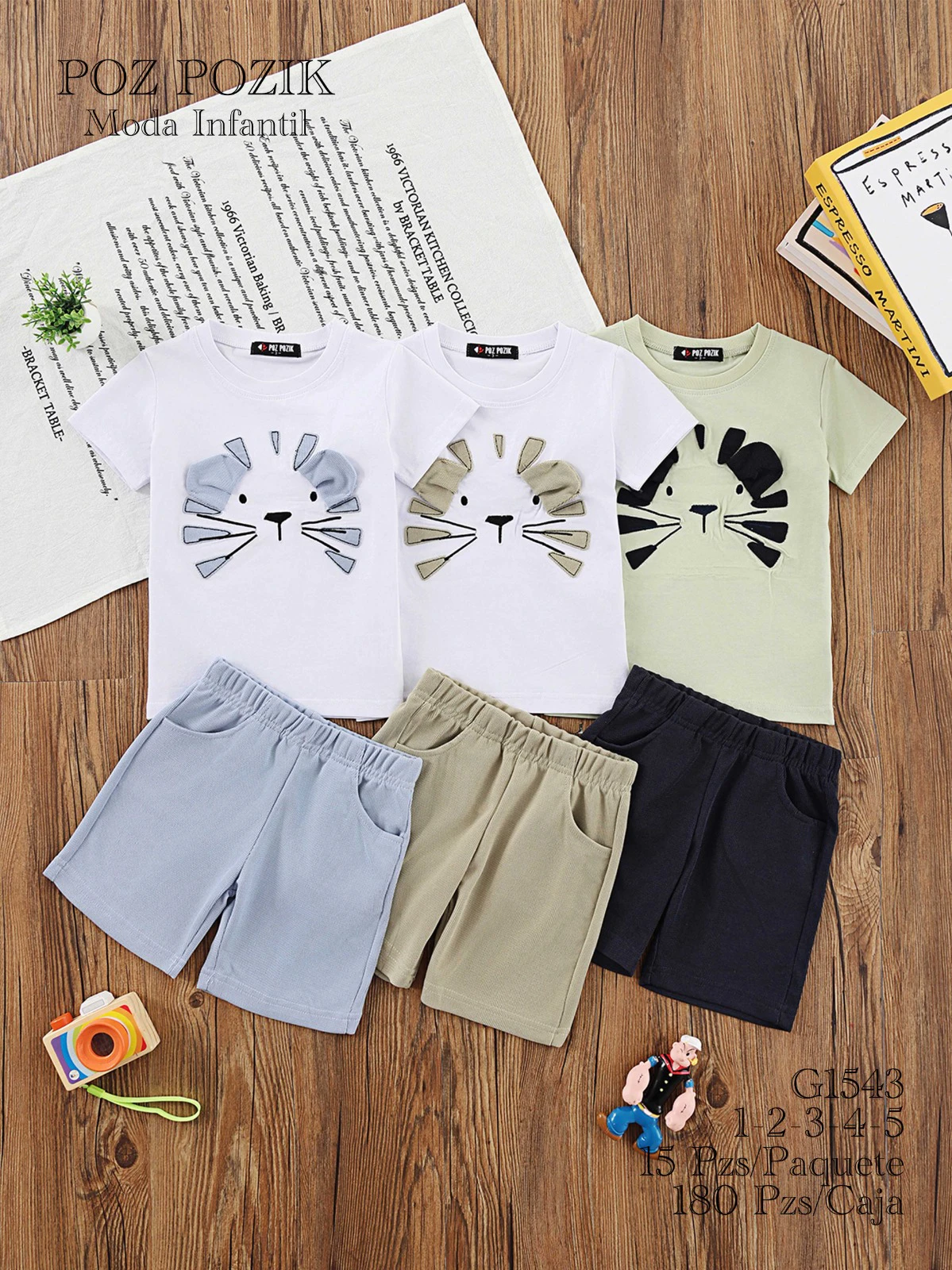 Conjunto de Playera y Shorts con Diseño de Gato-G1543