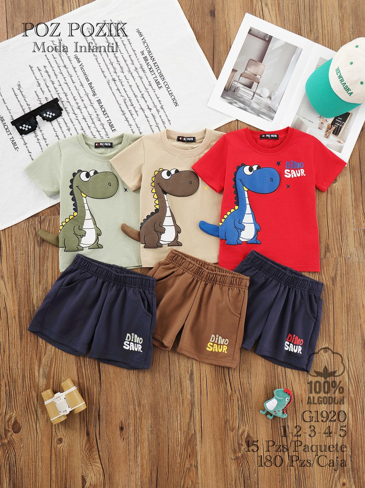 Conjunto de camiseta y shorts de dinosaurio-G1920