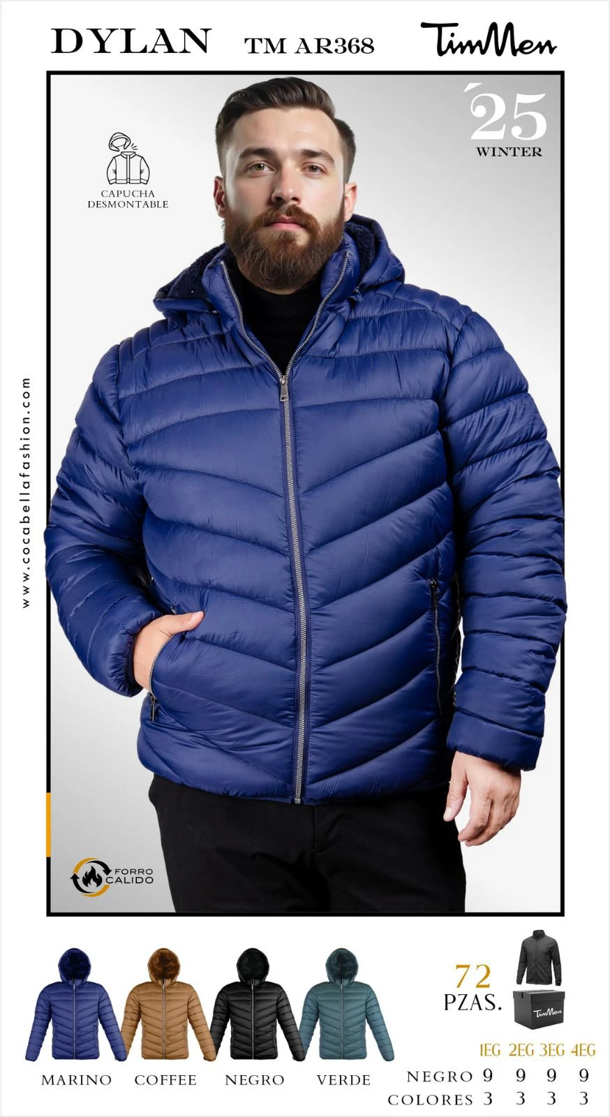 Chamarra acolchada de hombre con capucha desmontable Dylan-TM AR368
