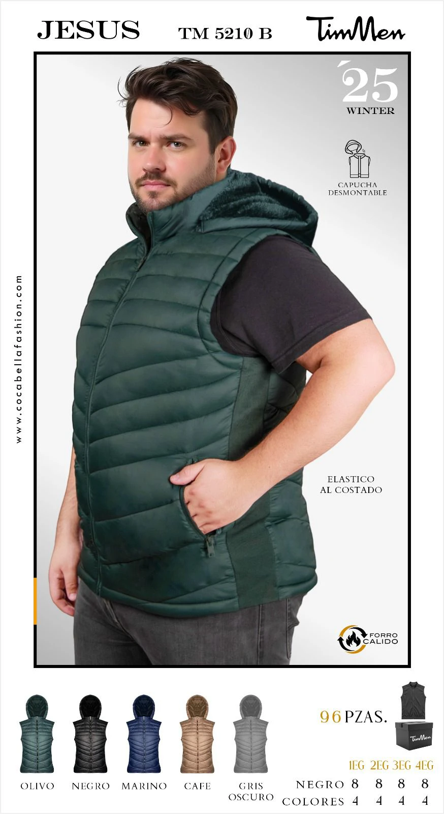 Chaleco acolchado para invierno con capucha desmontable Jesus-TM 5210 B