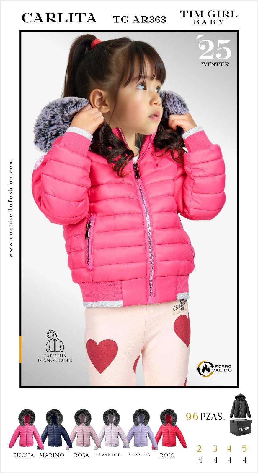 Chamarra acolchada con capucha para niña Carlita-TG AR363