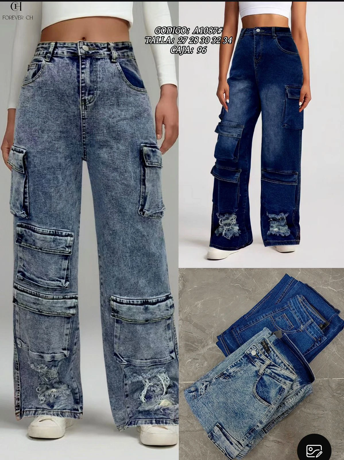 Jeans cargo para mujer-A1087