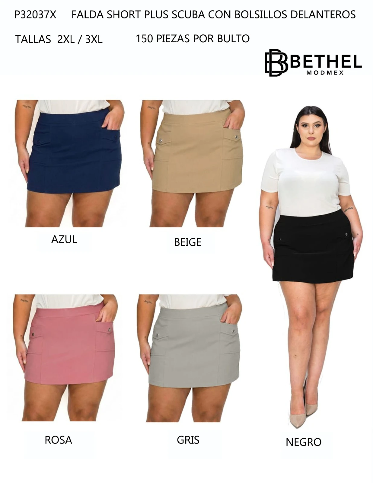 Falda Short Plus Scuba con Bolsillos Delanteros-P32037X