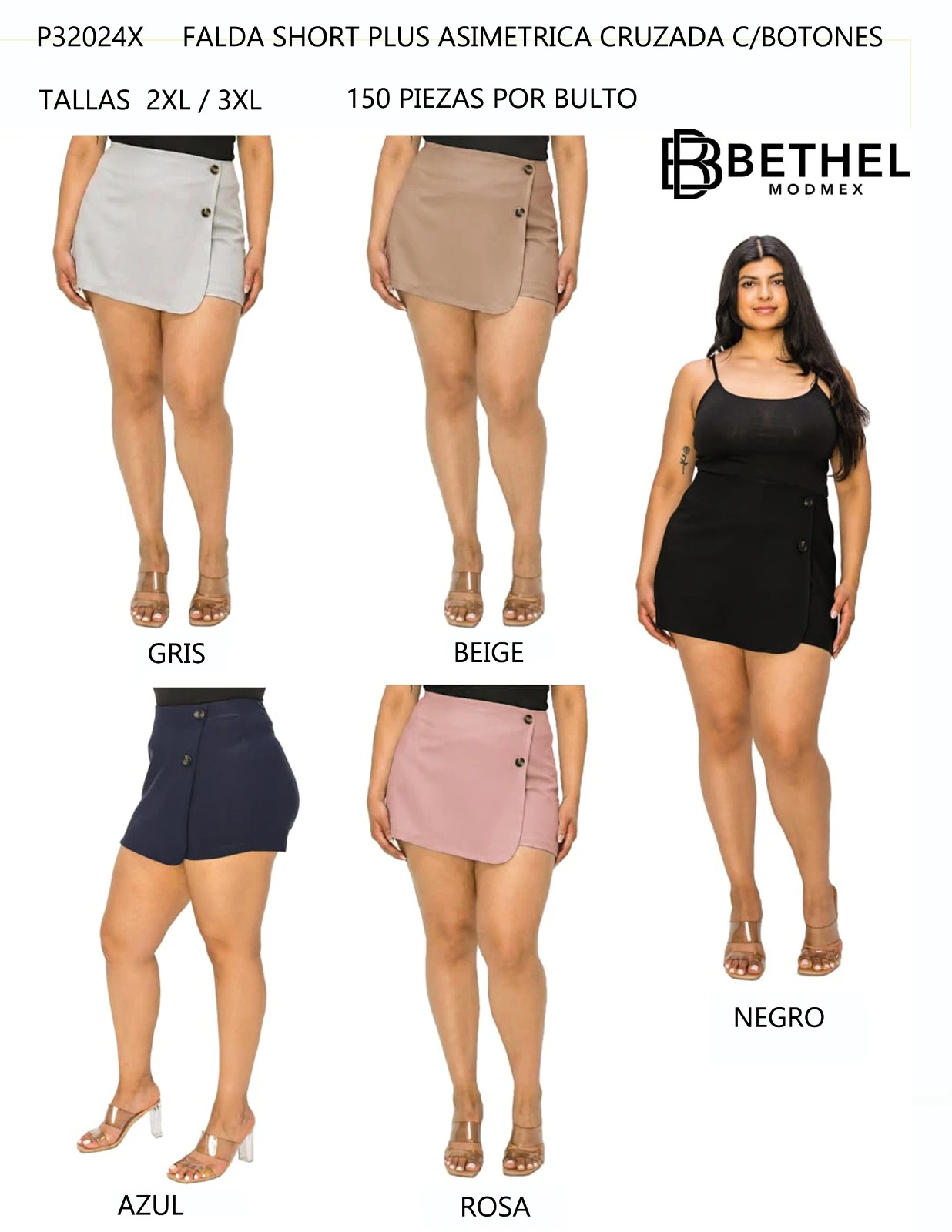 Falda Short Asimétrica Cruzada con Botones-P32024X