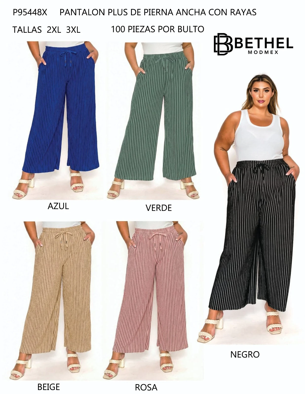 Pantalón de Pierna Ancha con Rayas-P95448X