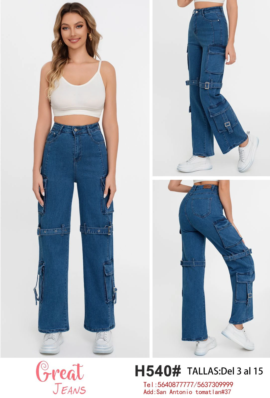 Jeans cargo de mujer-H540#
