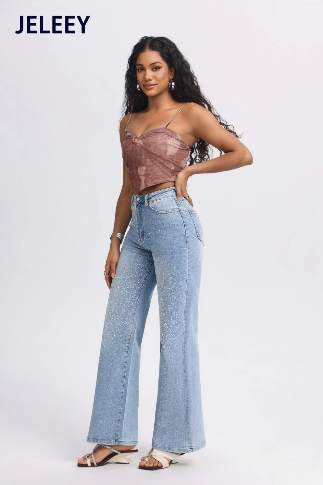 Jeans acampanados con pedrería-D9049