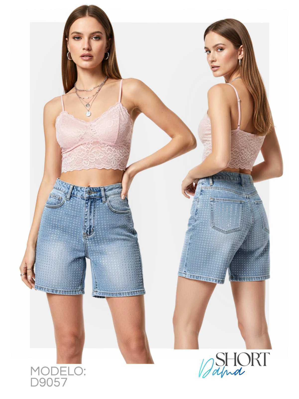 Short de mezclilla con pedrería para Dama-D9057