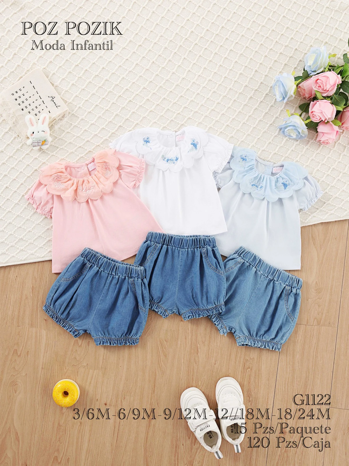 Conjunto de Blusa de Cuello Redondo y Shorts para Bebé-G1122
