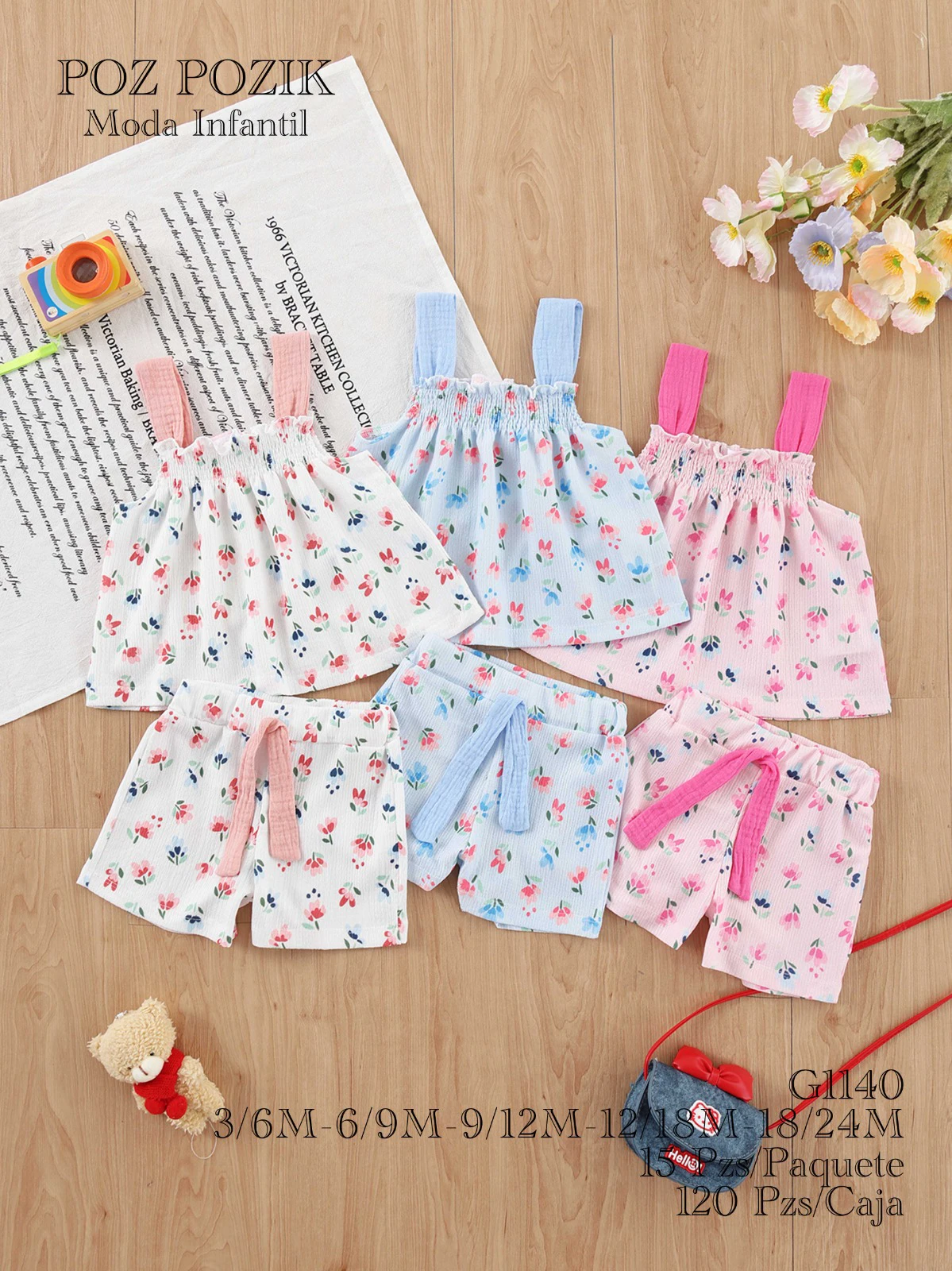 Conjunto de top sin mangas y shorts con estampado floral-G1140